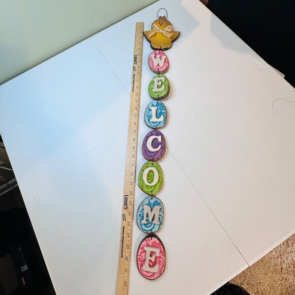 Easter WELCOME Hanging Door Decoration With Chick and Easter Eggs Spring Decor - Picture 7 of 16